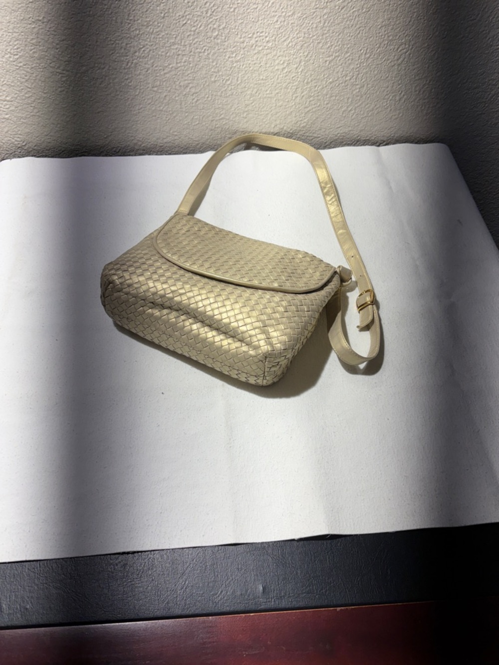 Ganson Neutral Woven Shoulder Bag with Flap
